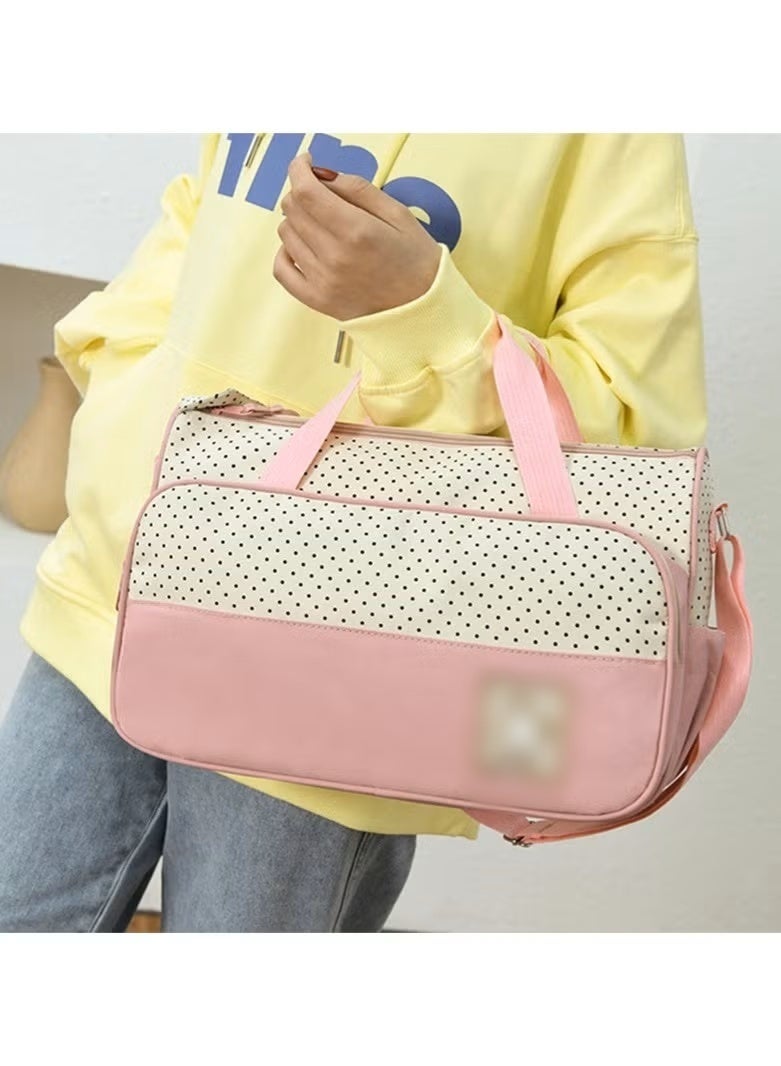 مجموعة حقائب حفاضات مكونة من 5 قطع، حقيبة حفاضات للأم، حقيبة حفاضات للسفر باللون الوردي، سعة كبيرة للأولاد والبنات، مع حقيبة زجاجة ووسادة تغيير الحفاضات - Image 4