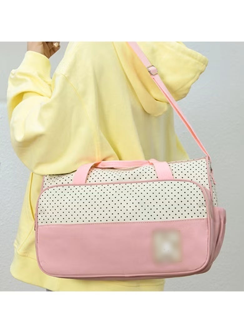 مجموعة حقائب حفاضات مكونة من 5 قطع، حقيبة حفاضات للأم، حقيبة حفاضات للسفر باللون الوردي، سعة كبيرة للأولاد والبنات، مع حقيبة زجاجة ووسادة تغيير الحفاضات - Image 3