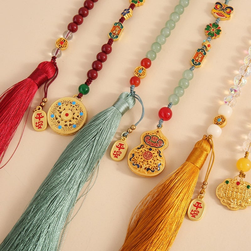 Shajin Ping An Ancient Pendant Car Pendant Retro Hollow Hulu Car Interior Decoration Car Hanging Ping An Double Tassel Country - Image 2