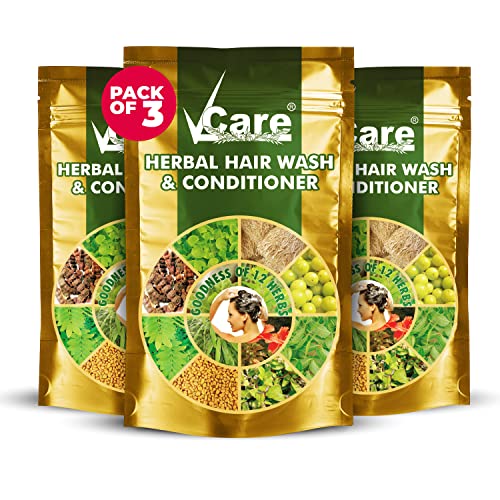 VCare Herbal Hair Wash And Conditioner For Men And Women| 100% Natural With 12+ Herbs Amla, Shikakai, Bhringraj, Hibiscus Powder For All Hair Type,-100gm (Pack Of 10) - Image 1