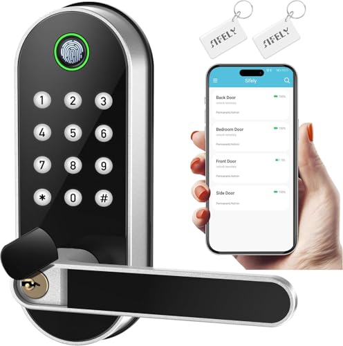 Sifely Keyless Entry Fingerprint Smart Lock with Handle & Keypad: Sifely Biometric Digital Electronic Lock with Code, Electric Deadbolt Door Knob for Front, Interior, Exterior & Bedroom Doors (Nickel) - Image 1