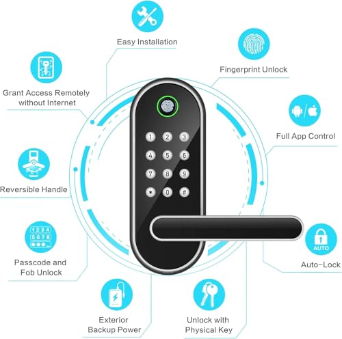 Sifely Keyless Entry Fingerprint Smart Lock with Handle & Keypad: Sifely Biometric Digital Electronic Lock with Code, Electric Deadbolt Door Knob for Front, Interior, Exterior & Bedroom Doors (Nickel) - Image 2