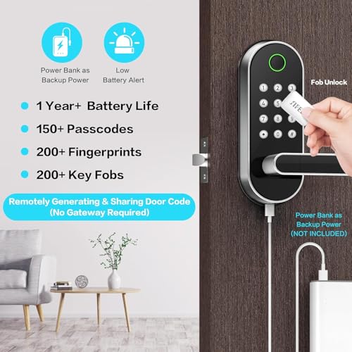 Sifely Keyless Entry Fingerprint Smart Lock with Handle & Keypad: Sifely Biometric Digital Electronic Lock with Code, Electric Deadbolt Door Knob for Front, Interior, Exterior & Bedroom Doors (Nickel) - Image 3