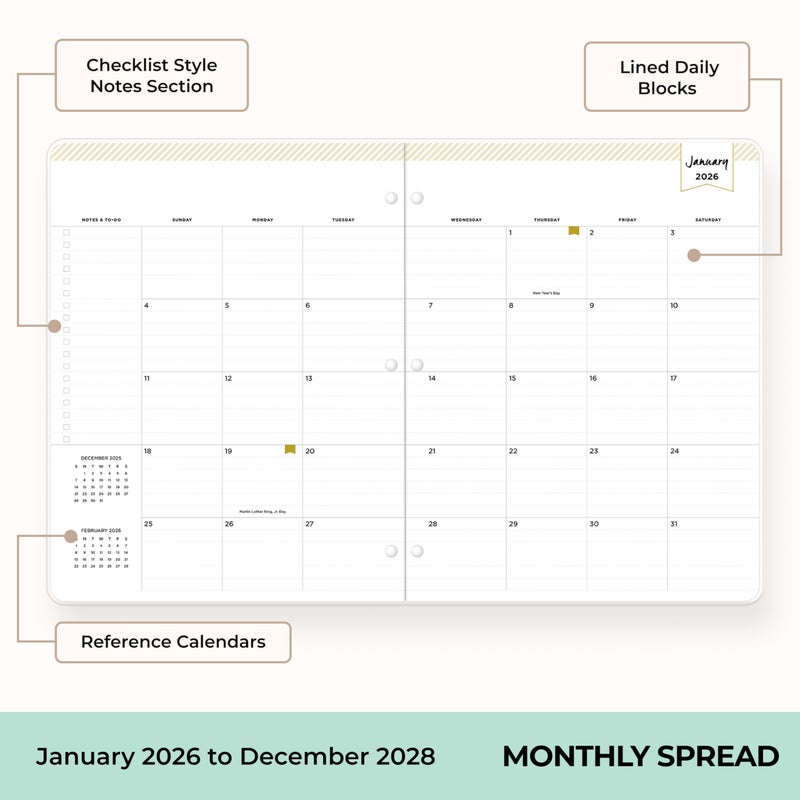 Blue Sky Day Designer 24 Month 2026 Monthly Planner Calendar, January 2026 - December 2027, 8.5" x 11", Flexible Cover, Stapled Binding, Swiss Dot Black - Image 3