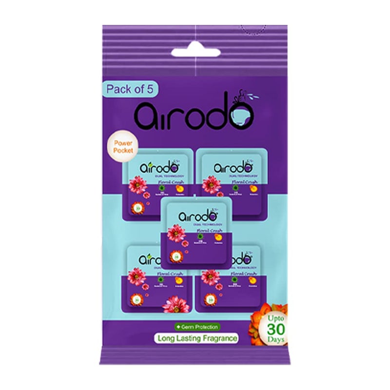 Airodo Air Freshener Floral Crush Pocket Gel Long Lasting Premium Luxury Fragrance Booster Automatic Freshener Skin Friendly Assorted Mix Scents Suitable for HomeOfficeBathrom Pack Of 5 50gm - Image 1