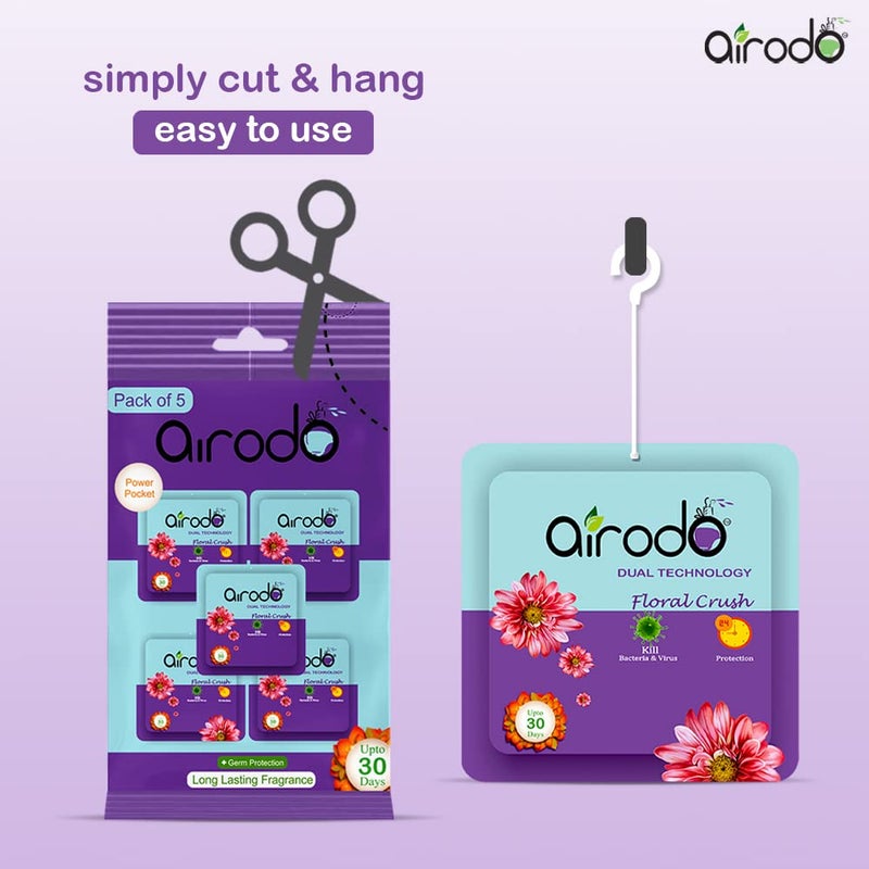 Airodo Air Freshener Floral Crush Pocket Gel Long Lasting Premium Luxury Fragrance Booster Automatic Freshener Skin Friendly Assorted Mix Scents Suitable for HomeOfficeBathrom Pack Of 5 50gm - Image 5