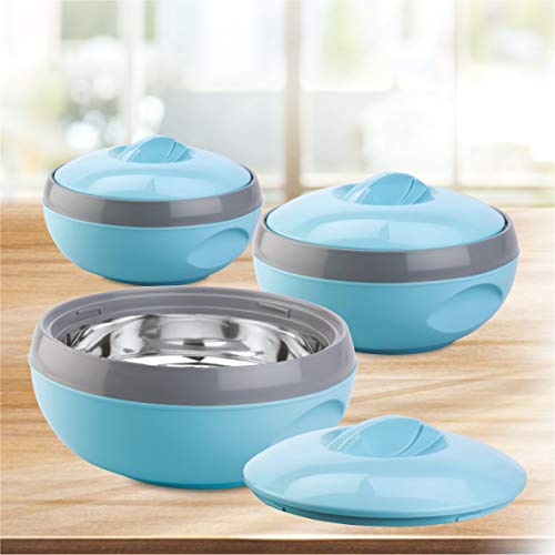 ASIAN Inner Steel Casserole (600 ml, 1000 ml, 1500 ml) Gift Set of 3,| PU Insulated | BPA free | Food Grade | Easy to Carry | Easy to Store | Ideal For Chapatti | Roti | Serving Casserole Blue. - Image 5