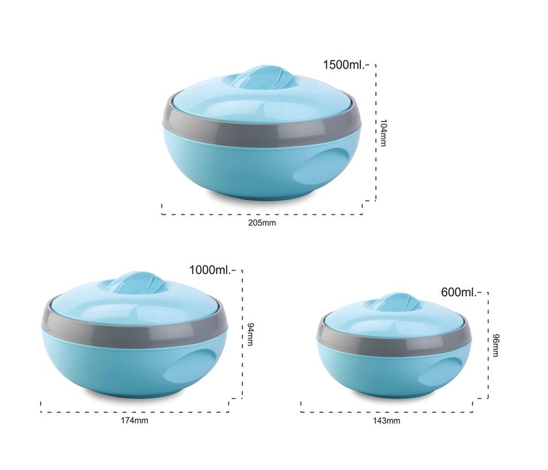 ASIAN Inner Steel Casserole (600 ml, 1000 ml, 1500 ml) Gift Set of 3,| PU Insulated | BPA free | Food Grade | Easy to Carry | Easy to Store | Ideal For Chapatti | Roti | Serving Casserole Blue. - Image 4
