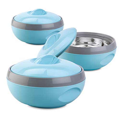 ASIAN Inner Steel Casserole (600 ml, 1000 ml, 1500 ml) Gift Set of 3,| PU Insulated | BPA free | Food Grade | Easy to Carry | Easy to Store | Ideal For Chapatti | Roti | Serving Casserole Blue. - Image 2