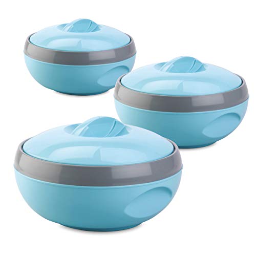 ASIAN Inner Steel Casserole (600 ml, 1000 ml, 1500 ml) Gift Set of 3,| PU Insulated | BPA free | Food Grade | Easy to Carry | Easy to Store | Ideal For Chapatti | Roti | Serving Casserole Blue. - Image 1