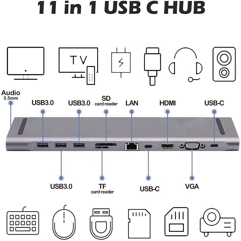 Tobo Multi Ports Type C Hub 11 in 1 USB C Hub Multi Function Laptop Docking Station USB-C Adapter - TD-302TC - Image 4