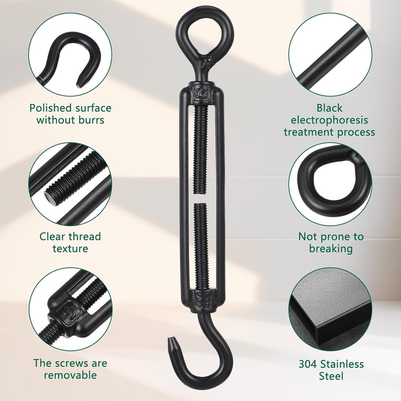 Garneck 5pcs M5 304 Stainless Steel Black Wire Rope Tensioners Turnbuckle Adjusters for Cable Hanging Clothes Line Heavy Duty DIY Wire Tensioning - Image 3