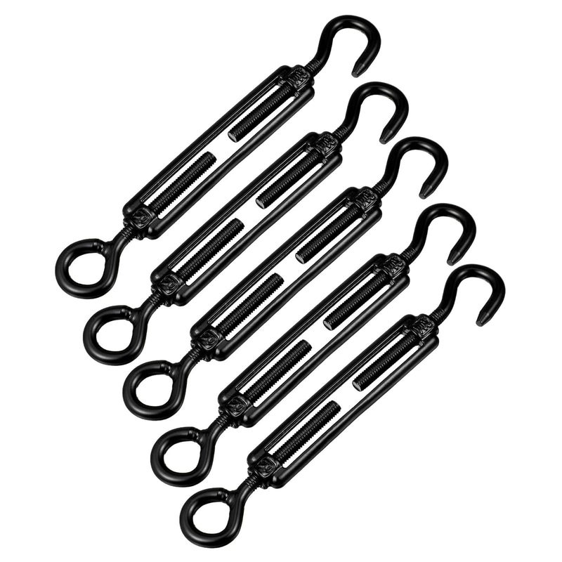 Garneck 5pcs M5 304 Stainless Steel Black Wire Rope Tensioners Turnbuckle Adjusters for Cable Hanging Clothes Line Heavy Duty DIY Wire Tensioning - Image 1