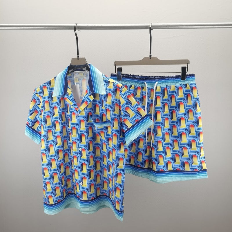 2023 Mens Summer Casual Suit Short Sleeve Shirt Shorts Suit - Image 2
