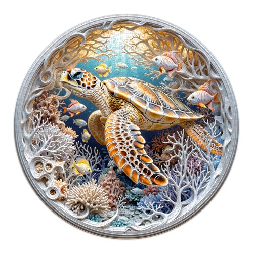 AEEKDOOK Sea Turtle Puzzles for Adults 1000 Pieces Round Ocean Animal Fish Coral Jigsaw Puzzles 1000 Pieces for Adults Fun Puzzles with Letters On Back Challenging Game Toys 265 265in - Image 1