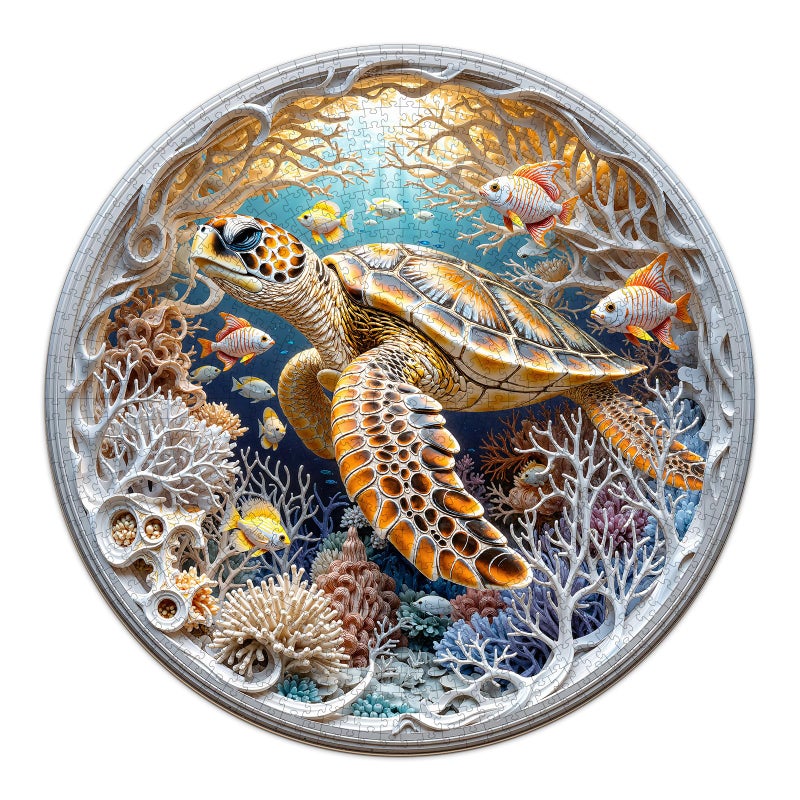 AEEKDOOK Sea Turtle Puzzles for Adults 1000 Pieces Round Ocean Animal Fish Coral Jigsaw Puzzles 1000 Pieces for Adults Fun Puzzles with Letters On Back Challenging Game Toys 265 265in - Image 3