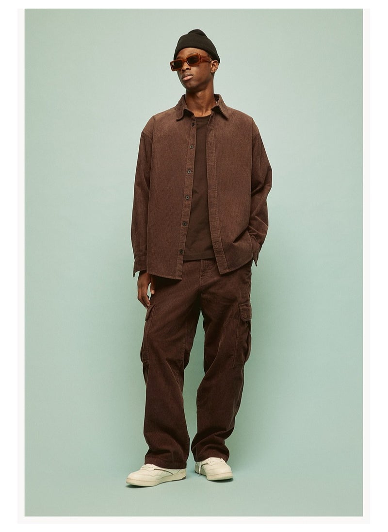 H and M - HM Autumn New Loose Fit Pure Cotton Long Sleeved Corduroy Shirt - Image 1