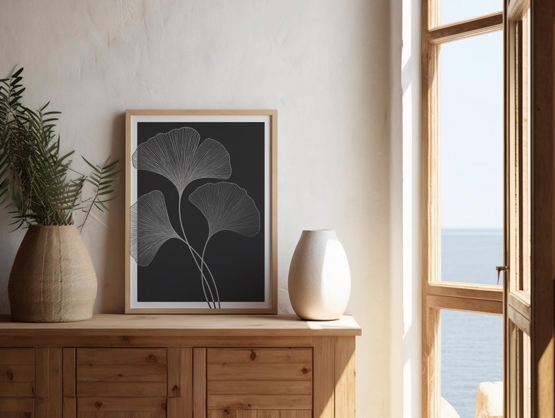 TNESSENTIAL Black & White Ginkgo Line Art | Framed Canvas - Image 2