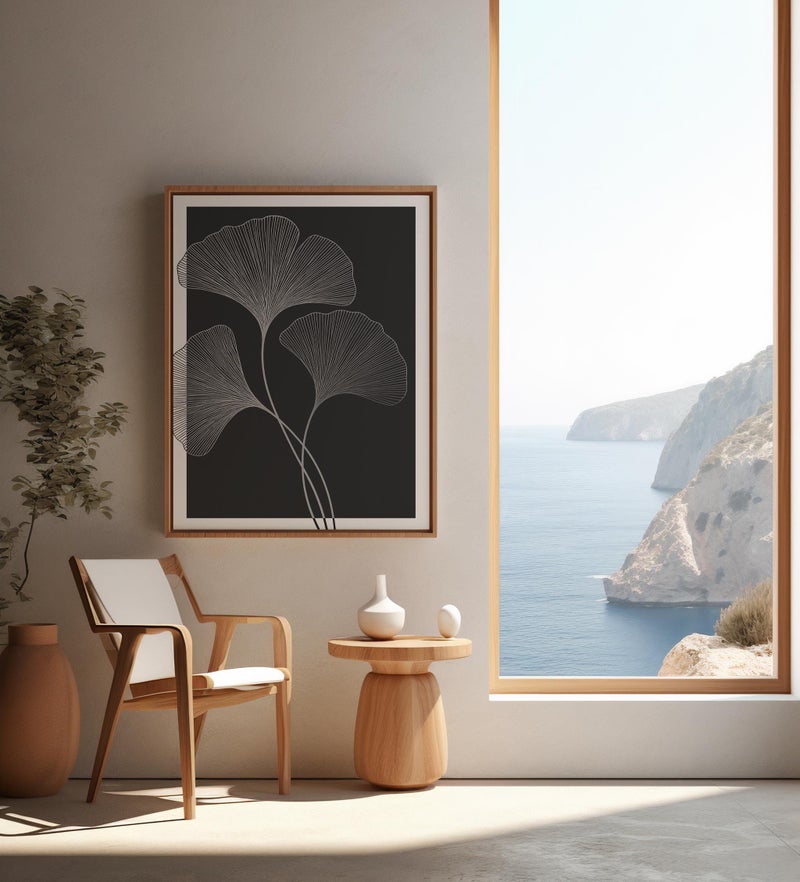 TNESSENTIAL Black & White Ginkgo Line Art | Framed Canvas - Image 3