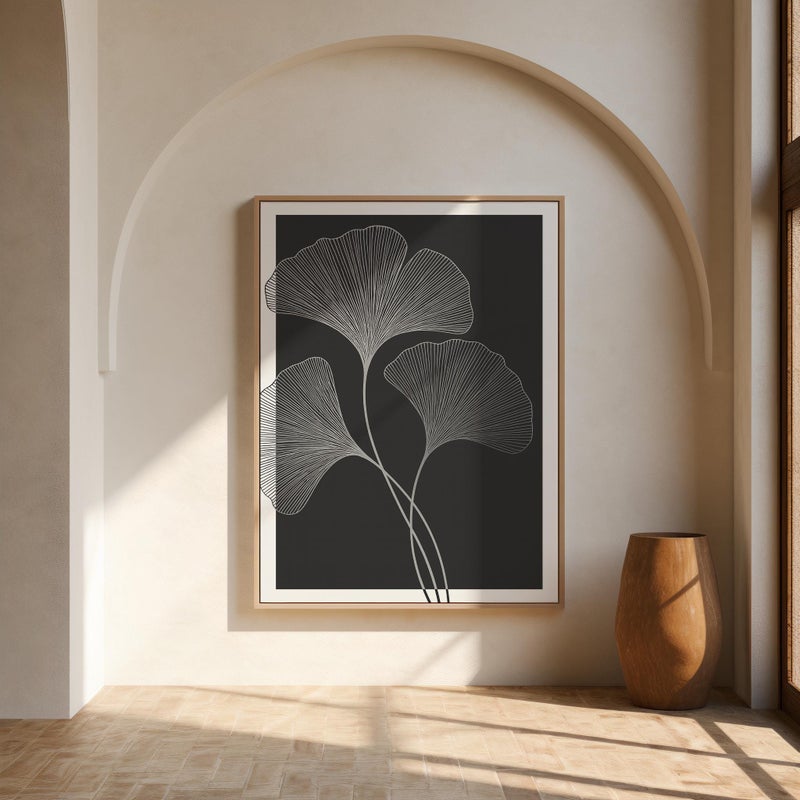 TNESSENTIAL Black & White Ginkgo Line Art | Framed Canvas - Image 1