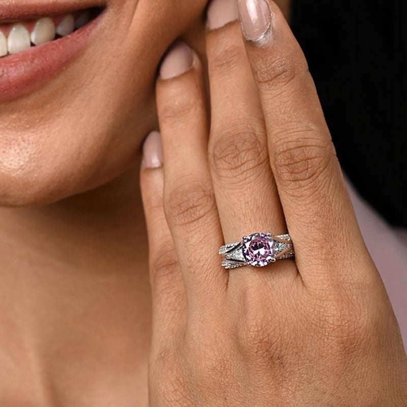 CLARA Pure 925 Sterling Silver Tove Pink Solitaire Wedding Finger Ring | Swiss Zircon Platinum Plated | Size Adjustable | Gift for Women Girls Wife Girlfriend - Image 4