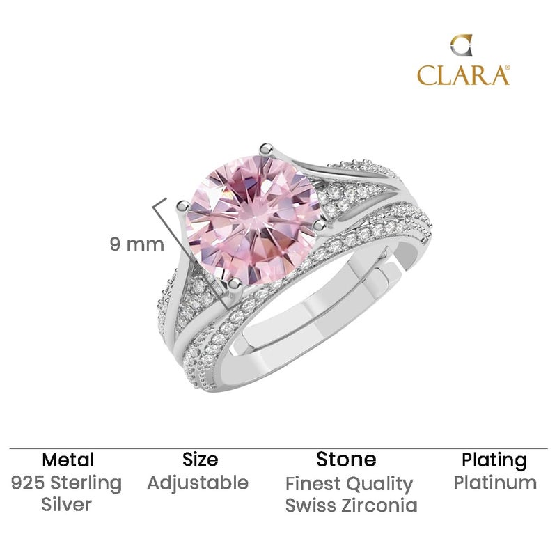 CLARA Pure 925 Sterling Silver Tove Pink Solitaire Wedding Finger Ring | Swiss Zircon Platinum Plated | Size Adjustable | Gift for Women Girls Wife Girlfriend - Image 5