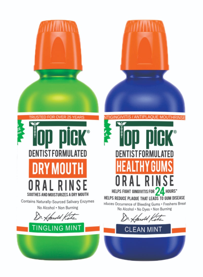 Top Pick Tingling Mint Plus Clean Mint Dry Mouth Rinse – Dentist Formulated, Combo Pack Fo 2 for Quick Relief & Freshness
