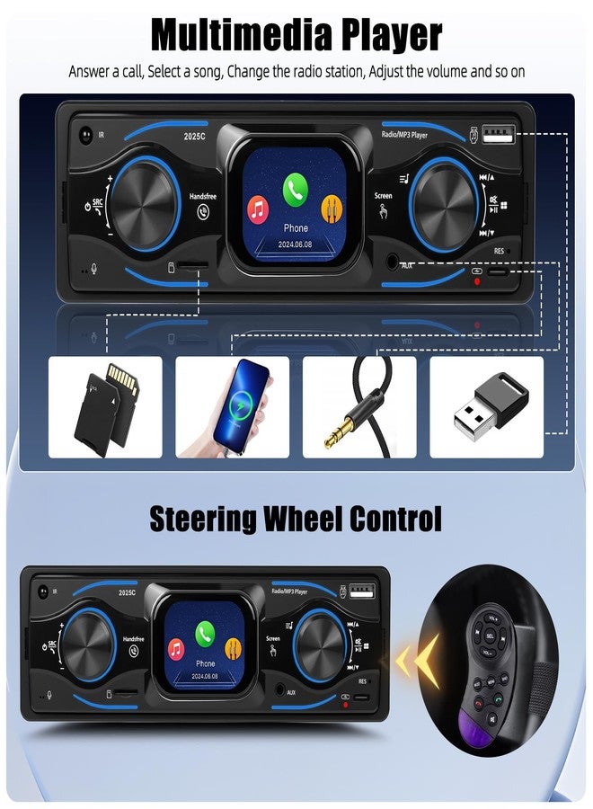AMprime Single Din Car Stereo Marine Radio Bluetooth Multimedia Car Audio Receivers with Digital LCD Display FM Car Radio USB/Type-C/SD/AUX-in MP3 Player Lossless Sound Quality Quick Charge+ SWC - Image 2