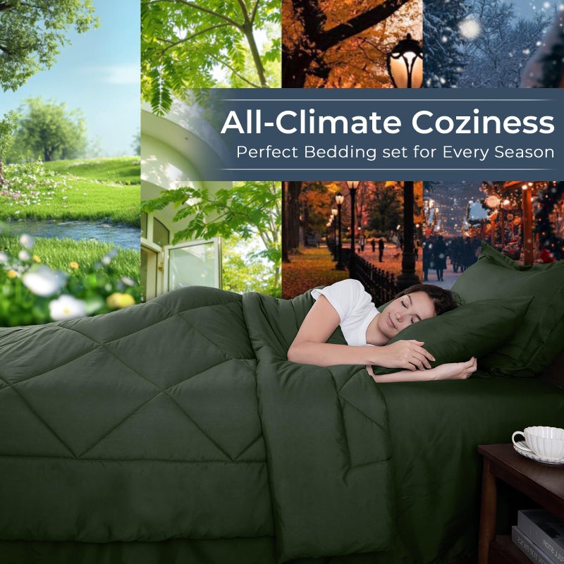 HEVUMYI Army Green California King Comforter Set - 7-Piece All Season Bed in a Bag Cal King, Ultra Soft Bedding Set with Comforter, Flat Sheet, Fitted Sheet, Pillowcases, Pillow Shams - Image 3