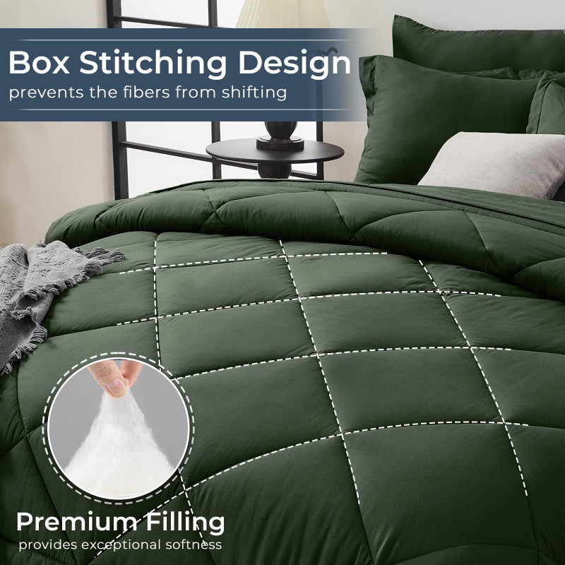 HEVUMYI Army Green California King Comforter Set - 7-Piece All Season Bed in a Bag Cal King, Ultra Soft Bedding Set with Comforter, Flat Sheet, Fitted Sheet, Pillowcases, Pillow Shams - Image 4