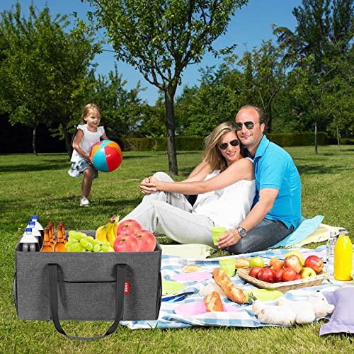 LHZK Standing Extra Large Utility Tote Bag with Metal Wire Frame and the Sides Rinforced, Extra Large Tote Bag with Handle, Reusable Grocery Bags Foldable, Beach Bag, Car Tote (Grey) - Image 2