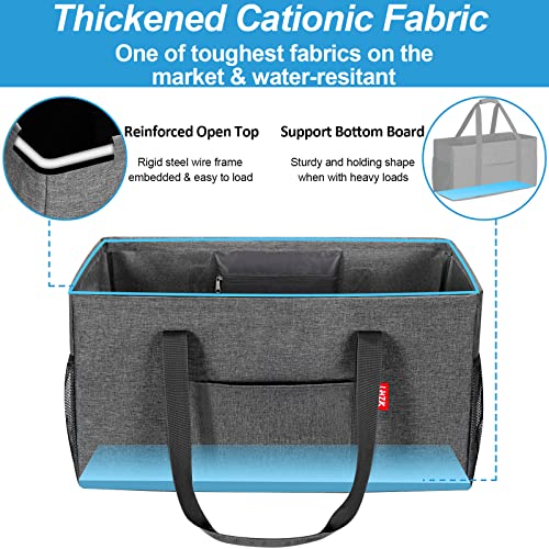 LHZK Standing Extra Large Utility Tote Bag with Metal Wire Frame and the Sides Rinforced, Extra Large Tote Bag with Handle, Reusable Grocery Bags Foldable, Beach Bag, Car Tote (Grey) - Image 4