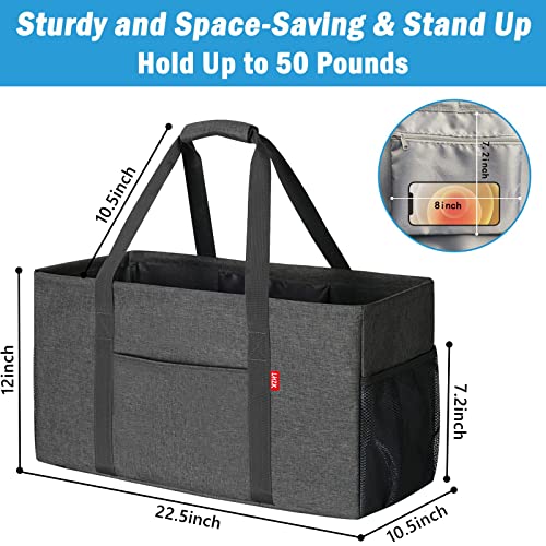 LHZK Standing Extra Large Utility Tote Bag with Metal Wire Frame and the Sides Rinforced, Extra Large Tote Bag with Handle, Reusable Grocery Bags Foldable, Beach Bag, Car Tote (Grey) - Image 3