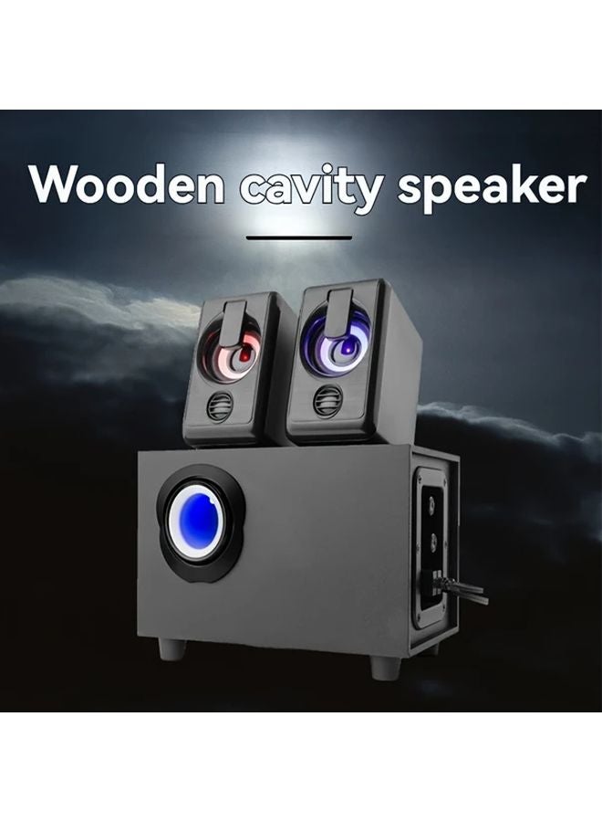 3 In 1 Dark Elegant Black Wood Computer Speaker System 2 1 Bass 360 Surround Sound USB Powered - Image 2