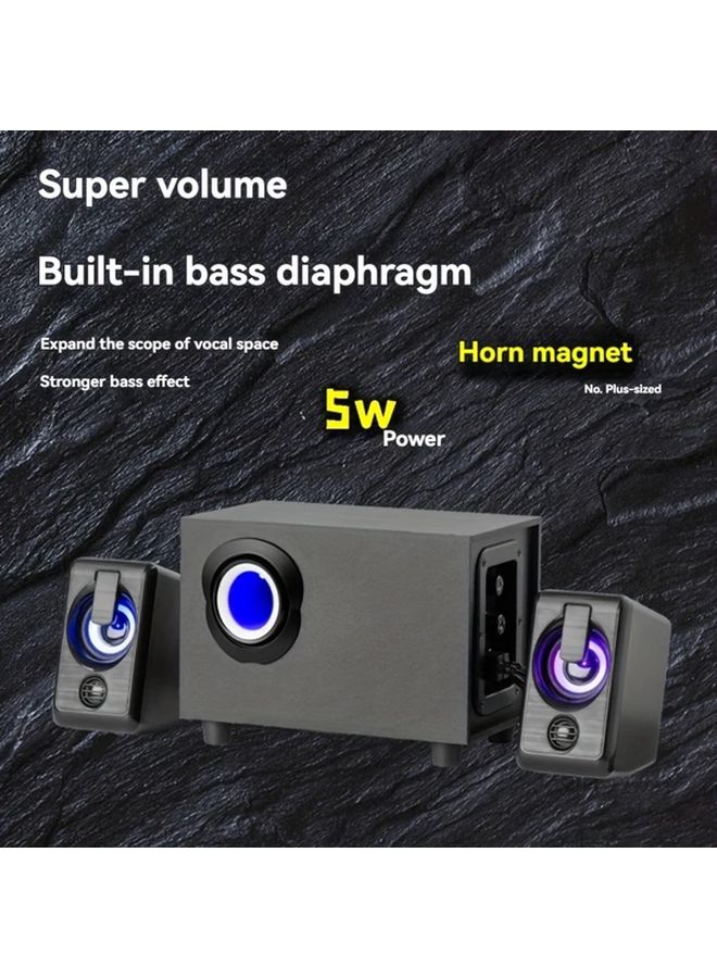 3 In 1 Dark Elegant Black Wood Computer Speaker System 2 1 Bass 360 Surround Sound USB Powered - Image 5