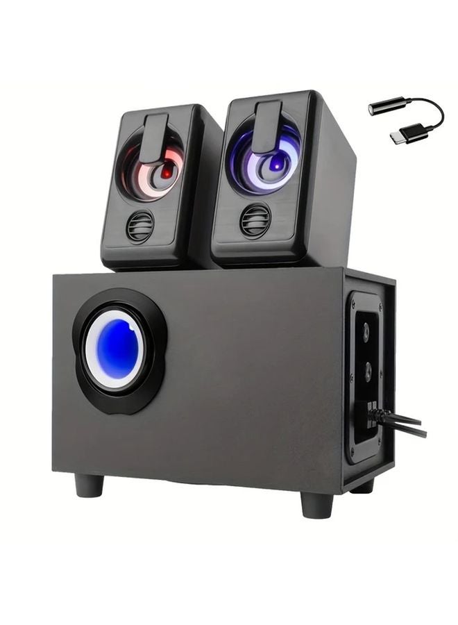 3 In 1 Dark Elegant Black Wood Computer Speaker System 2 1 Bass 360 Surround Sound USB Powered - Image 1