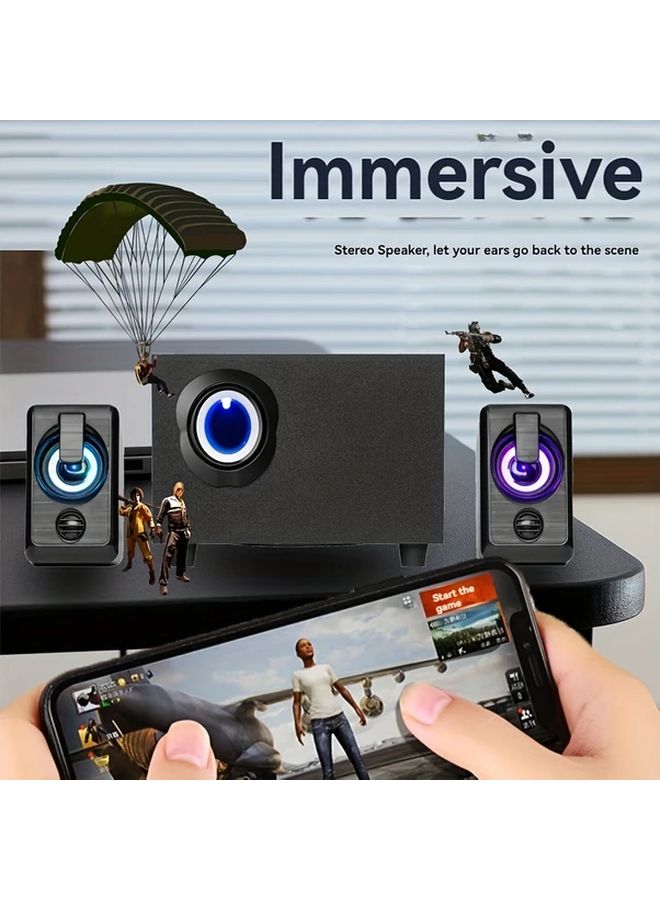 3 In 1 Dark Elegant Black Wood Computer Speaker System 2 1 Bass 360 Surround Sound USB Powered - Image 3