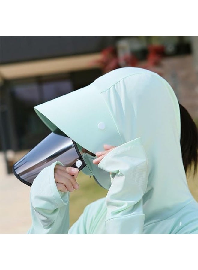 المرأة upf50 + الأشعة فوق البنفسجية واقية من الثلج كم طويل تنفس ضوء مقنعين سستة سترة في الهواء الطلق ، الأشعة فوق البنفسجية واقية من قميص مقنعين سترة ، واقية من الشمس ، شال ، الثلج الجاف هودي ، مع انفصال عدسة كبيرة ( الأخضر ) - Image 2