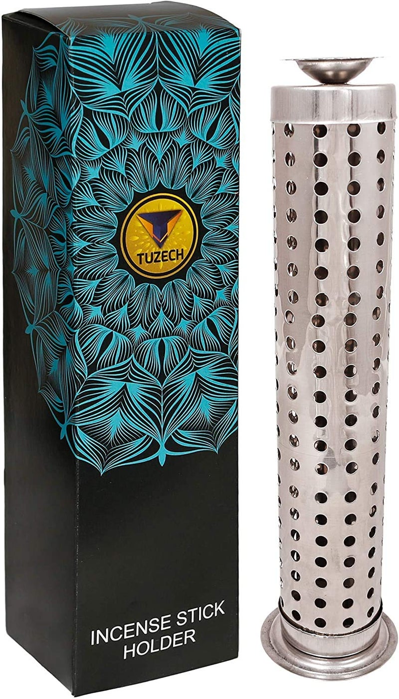 Tuzech Steel King Size Sage Long Tower Soapstone Incense Holder Home Agarbatti Stand with Ash Catcher Best for Diwali Pooja Celebration (Mutiple Sticks) - Image 1