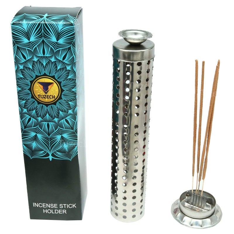 Tuzech Steel King Size Sage Long Tower Soapstone Incense Holder Home Agarbatti Stand with Ash Catcher Best for Diwali Pooja Celebration (Mutiple Sticks) - Image 2