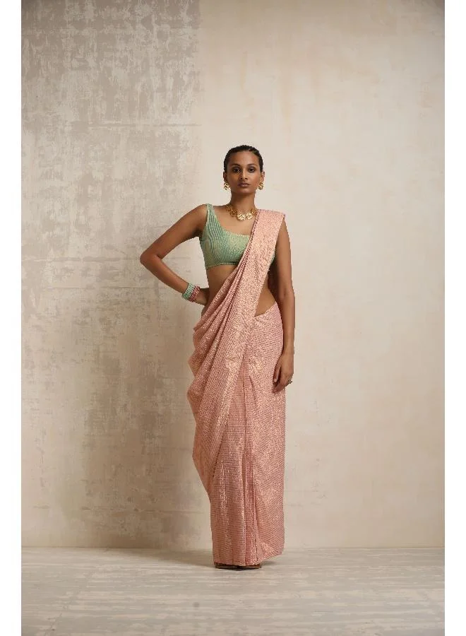 trueBrowns trueBrowns Pink Gold Lurex Ready To Wear Saree