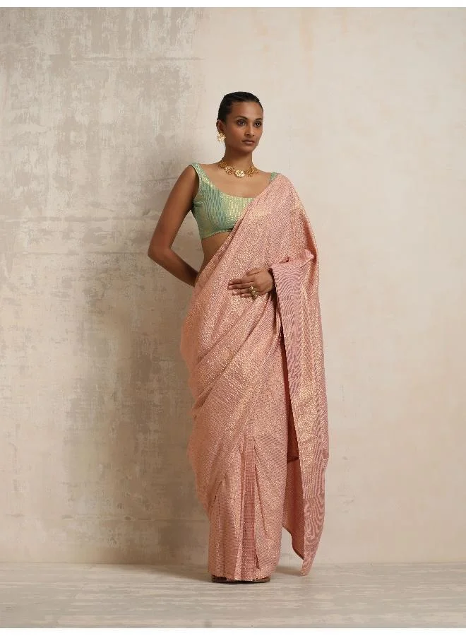 trueBrowns trueBrowns Pink Gold Lurex Ready To Wear Saree