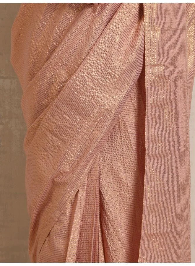 trueBrowns trueBrowns Pink Gold Lurex Ready To Wear Saree
