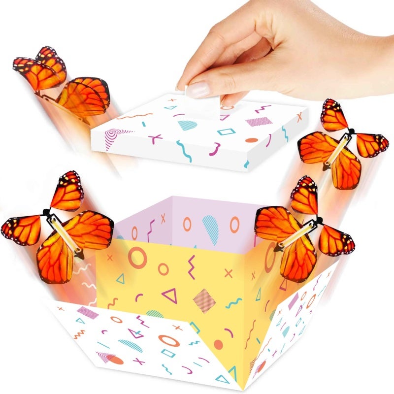 Butterfly Surprise Box 12.5 Cm Cube Reusable Paper Gift Box - 6 Pop-Up Butterflies Magical Flight Effect for Birthday Valentine Celebration - Image 1