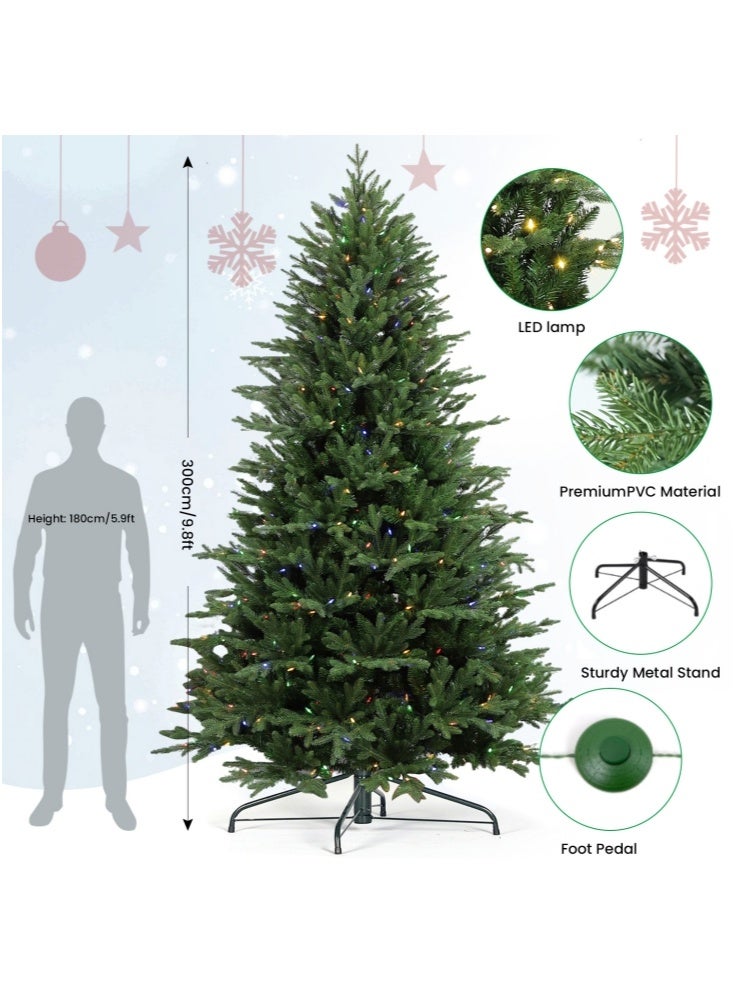 جيجيرو شجرة عيد الميلاد بطول 9.8 قدم مع أضواء، شجرة عيد الميلاد الاصطناعية مع 850 مصباح LED و2568 طرف فرع، باللون الأبيض الدافئ ومتعدد الألوان، سهلة التركيب، أشجار عيد الميلاد المفصلية المضاءة مسبقًا بقاعدة معدنية - Image 3