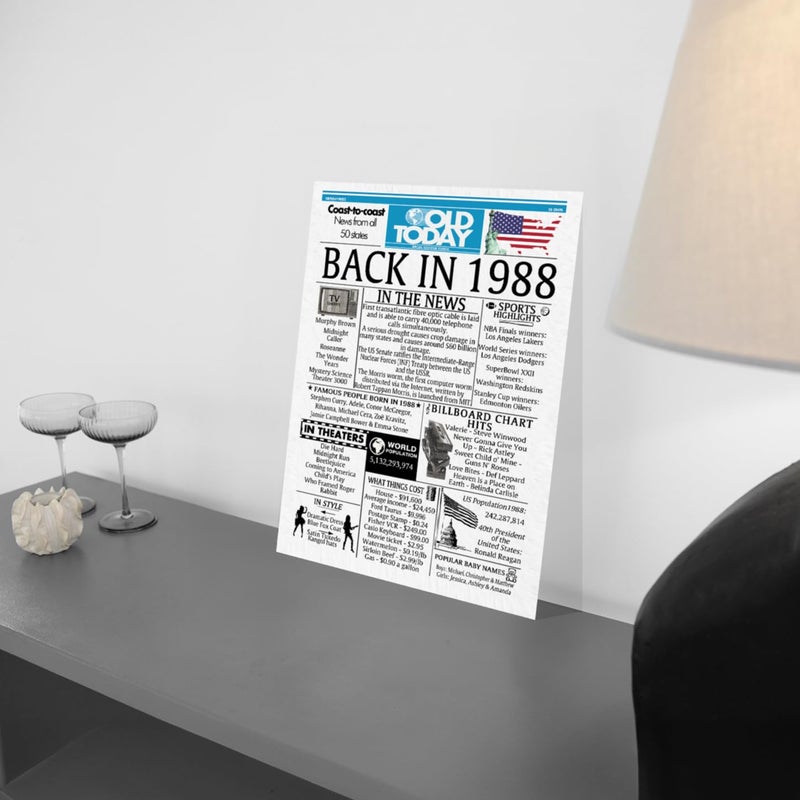 Stuff4 37th Birthday Poster Unframed - Back In 1988 Newspaper - Happy 37th Birthday Gifts for Men Women Vintage Retro Born In 1988  8x10 Inch Thirty-Seven Thirty-Seventh Bday Party Decor Decoration - Image 1