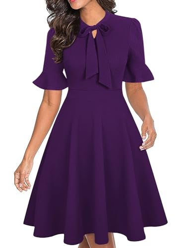 RANPHEE Vestidos Elegantes de Mujer para Fiesta Purple Dress for Women Summer Cute Ladies Church Travel Vacation Empire Waist Swing Fit and Flare Dresses M - Image 1