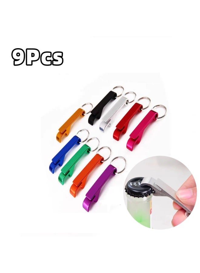 وينر مجموعة من 9 فتاحات زجاجات بيرة ملونة، فتاحة زجاجات معدنية فاخرة على شكل سلسلة مفاتيح، فتاحة زجاجات مشروبات للرجال والنساء، صغيرة وعملية، سهلة الحمل، تفتح أغطية زجاجات البيرة بسهولة - Image 1