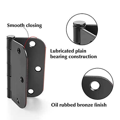 Haidms 24 Pack Oil Rubbed Bronze Door Hinges 3.5 Inch Brushed Bronze Interior Door Hinges with 5/8" Radius Corner Removable Pin - Image 2
