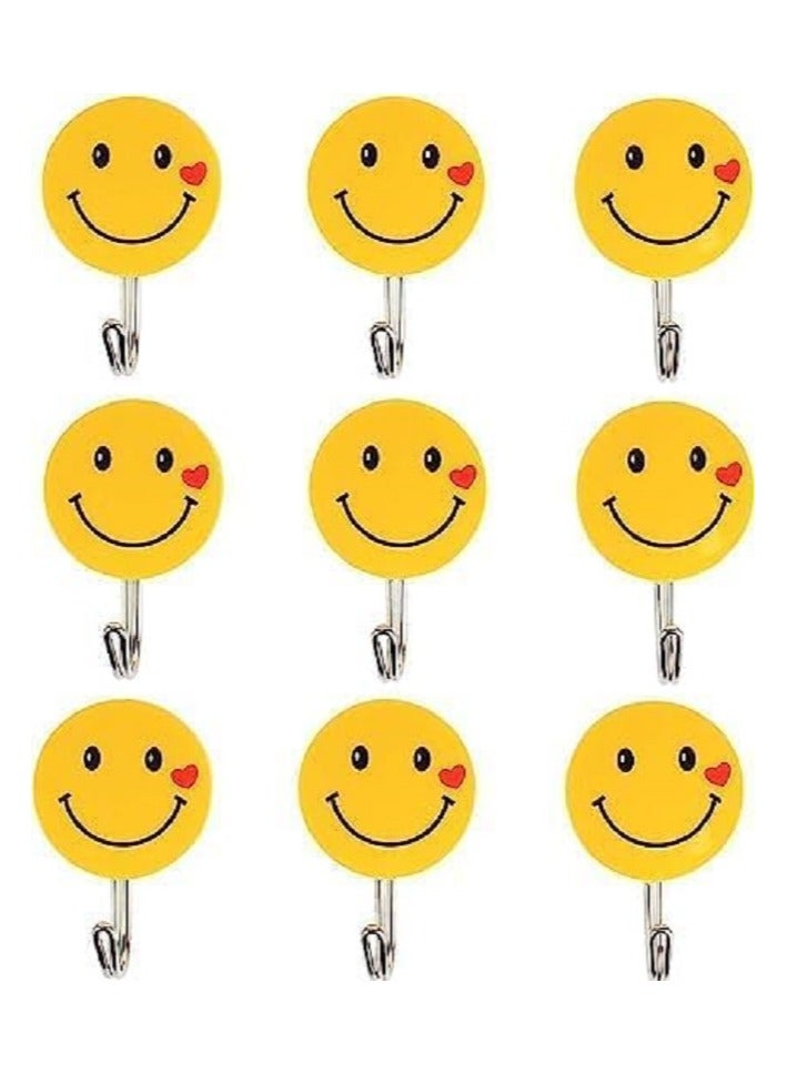 Smile Smiley Face 9 Piece Stainless Steel Wall Hook Set - Wall Hanging Hook - Metal Yellow - Image 1